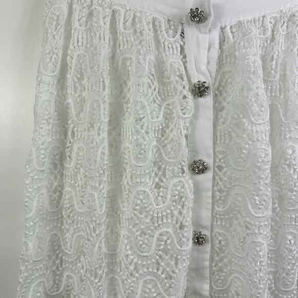 Moeva Flavy White Lace Cover-Up Maxi Skirt Large Crystal Rhinestone Snap Button - Picture 9 of 16